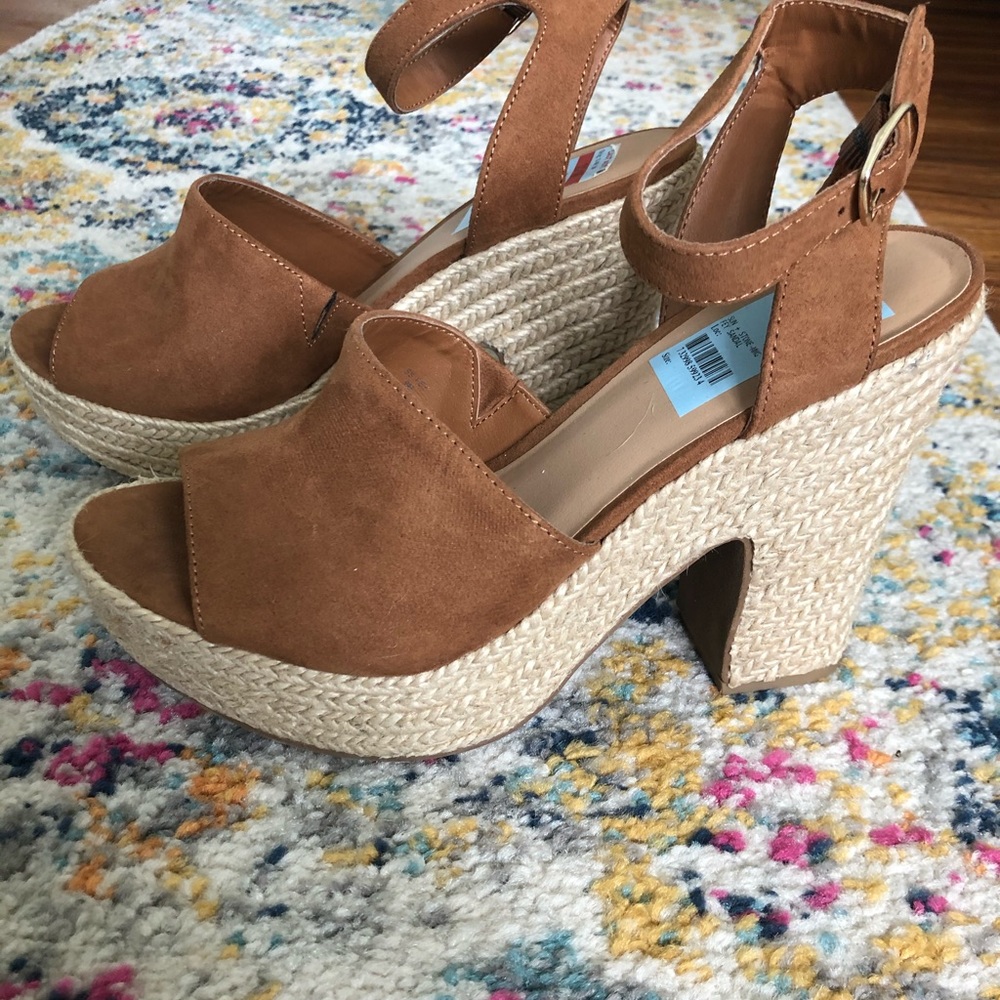 Tan Suede Wedges with Wicker Heels “Stone”